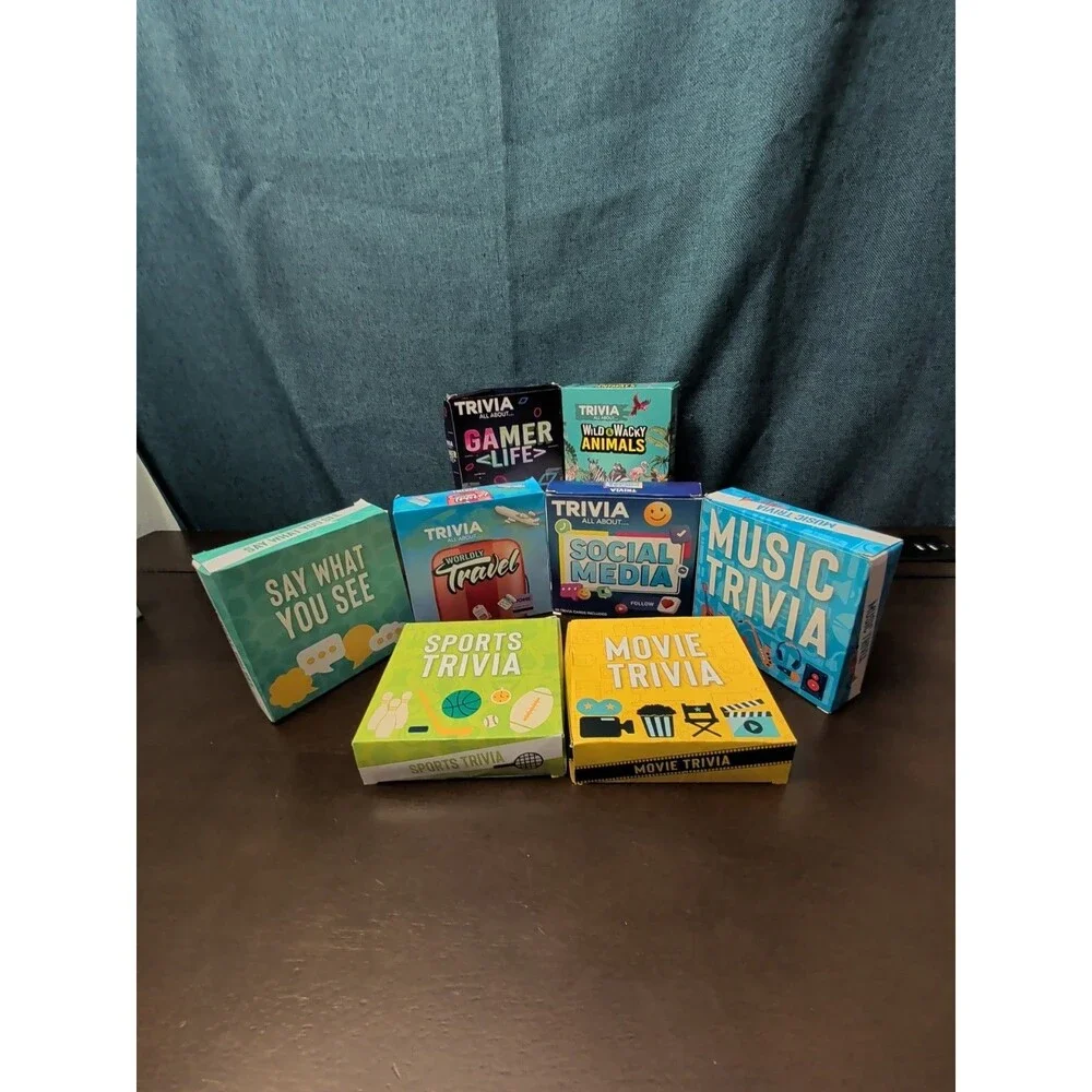 8-Pack Mini Trivia Game Set | Music Movies Sports Travel & Puzzles